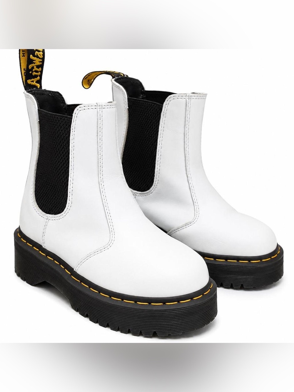 Dr. Martens 2976 Quad White Smooth Leather Platform Chelsea Boots Platform